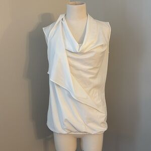 Kenneth Cole Drape Front Asymmetrical Sleeveless Blouse White Sz S